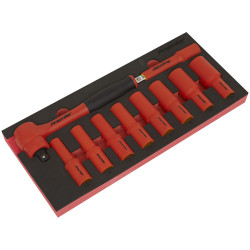 Sealey TBTE11 Premier Insulated Socket Set with Tool Tray 1/2&quot;Sq Drive 10pc VDE