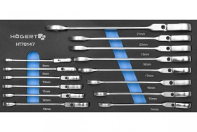 Zestaw kluczy płasko-oczkowych z przegubem 14 szt., wkład EVA