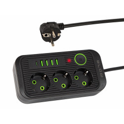 Listwa Zasilająca 3m 3-Gniazda PS-330S Czarna, 5 Gniazd USB, Wyłącznik