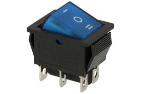 Przełącznik; klawiszowy (kołyskowy); C1570/IRS-203.; ON-OFF-ON; 2 tory; niebieski; podświetlenie neonówka 250V; zielony; bistabi