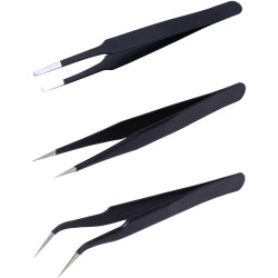 Quadrios 25EC176 ESD Tweezers Pointed Flat Sickle-shape Anti-static Steel