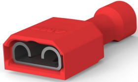 Insulated flat plug sleeve, 6.35 x 0.81 mm, 0.32 to 0.82 mm², AWG 22 to 18, brass, tin-plated, red, 2-520405-2