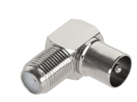 Adapter - przejściówka F gniazdo / TV wtyk antenowy kątowy