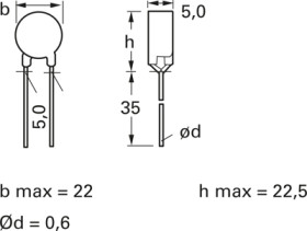 PTC thermistor, 3.7 Ω, 120 °C, ±25 %, radial, B59830C0120A070