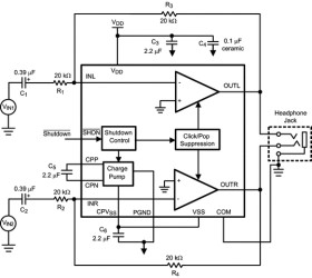 24-mW, stereo, analog input headphone amplifier