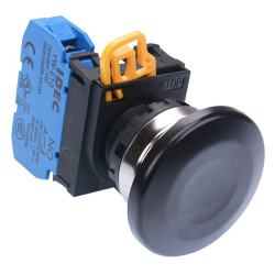 YW4B-A4E10B Black 22mm Metal Bezel Mushroom Maintained Push Button Switch NO IP65 IDEC