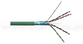 Kabel skretka FTP (F/UTP), kat6, wewnętrzny, zielony, LSOH/LSZH, 4x2x26 AWG, 305m, linka