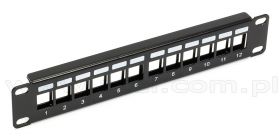 Patch panel keystone, 12 portów, 1U 10", bez gniazd