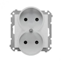 Simon 55 Gniazdo wtyczkowe podwójne bez uziemienia z przesłonami (moduł) 16 A, 250 V~, szybkozłącza Aluminium mat TG2MCZ.01/143