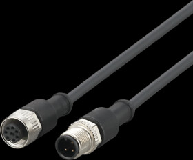 Sensor actuator cable, M12 cable plug, straight, A to M12 cable socket, straight, A, 4 pole/8 pole, 1 m, PUR, black, E12572