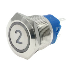 Przycisk wandaloodporny 22mm, monostabilny 2A 250V cyfra "2" klawisz płaski podśw. czerwone 12V