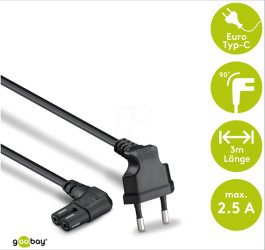 97354 Connection cable Euro plug angled at both ends, 3 m, black