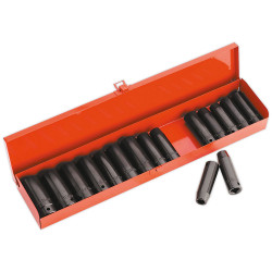 Sealey AK685 Impact Socket Set 16pc Deep 1/2&quot;sq Drive Metric/imperial