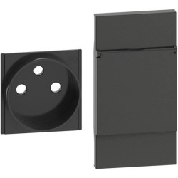 LIVING NOW plakietka gniazda 2P+Z z klapką 2mod. czarny KG55P
