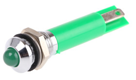 Lampka kontrolna do montażu panelowego 110V ac, zielona 8mm LED Chrom Końcówka lutownicza RS PRO