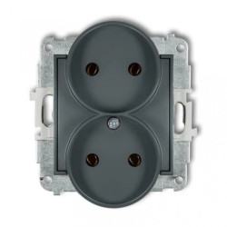 ICON Mechanizm gniazda podwójnego do ramki bez uziemienia 2x2P (bez przesłon torów prądowych) grafitowy mat 28IGPR-2