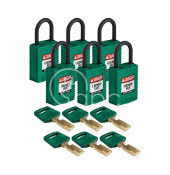 Kłódka LOTO SafeKey kompaktowa, nylonowa, szekla 25 mm, zielona (6 szt.), 150209