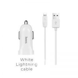 ŁADOWARKA SAMOCHODOWA 1X USB 5V HOCO + KABEL IPHONE 6,7,8 BIAŁA/WHITE