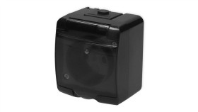 Junior Gniazdo Pojedyncze Z Klapką Z/U Natynkowe Ip54 Czarne 12Ghe-1D