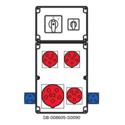Rozdzielnica 0-1(63A) 0-1(16A) 1x5x63A 3x5x16A 2x3x16A INA=63A SB-008605-S0090-54