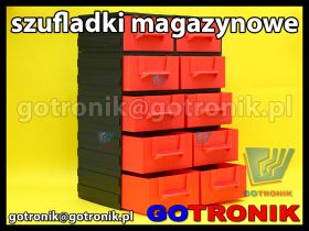 Regał szufladkowy 10 szufladek czerwonych z przegródkami