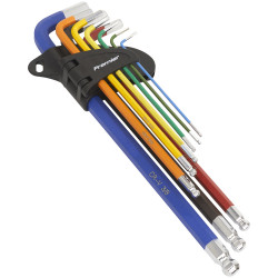 Sealey AK7198 Ball-End Hex Key Set Extra Long 9pc Colour-Coded Imperial