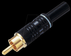 RCA plug, black, white ring, for Ø4mm