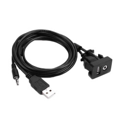 Samochodowy przedłużacz GNIAZDO Radia USB JACK AUX kabel 2m
