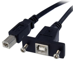 Kabel USB Złącze A USB B Złącze B USB B dł. 300mm Kabel USB do montażu panelowego USB 2.0 kolor: Czarny