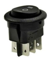 MK1044B Przełącznik kołyskowy, średnica otw. 20 mm, czarny, konektory, przełączny I-0-II 230V, DPDT