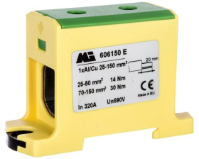 Złączka szynowa 1-torowa 25-150mm2 żółto-zielona EURO OTL 150 1xAl/Cu 606150 E