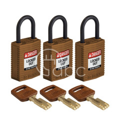 Kłódka LOTO SafeKey kompaktowa, nylonowa, szekla 25 mm, brązowa (3 szt.), 150196