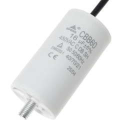 Kondensator rozruchowy do silnika 16uF 450VAC, przewody 15cm, 40x70mm