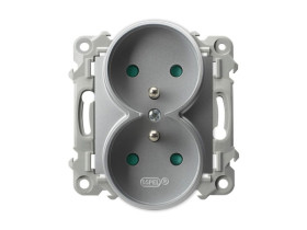 SZAFIR Gniazdo podwójne z uziemieniem z przesłonami moduł bez ramki srebro GP-2ZRZP/m/18 OSPEL