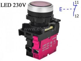 Przycisk z samopowrotem; czerwony; LED 230V; NC