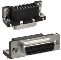 Złącze D-Sub 15-pinowe Żeński Kąt Proste Montaż wtykowy raster 2.74mm Złoto na niklu