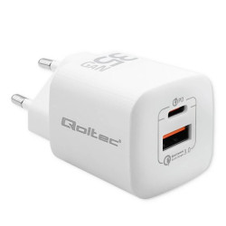 Qoltec Ładowarka sieciowa 35W GaN ULTRA 5-20V 2.25-3A 1 x USB typ C PD 1 x USB QC 3.0 Biała