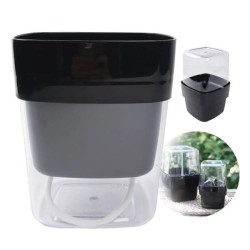 Doniczka Z Kopułką - Samonawadniająca - 12cm - Czarna Kwadratowa