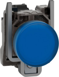Signal light, with protection, 110-240 VAC, illuminable, waistband round, blue, front ring metal, mounting Ø 22.5 mm, XB4BVGM6T
