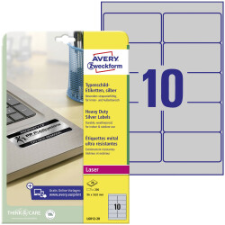 Avery-Zweckform L6012-20 Nameplate Labels 96x50.8mm Heavy Duty Silver 200 Labels