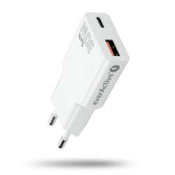 Ładowarka sieciowa everActive GaN SUPER SLIM SC-380Q z gniazdem USB QC3.0 oraz USB-C PD 30W