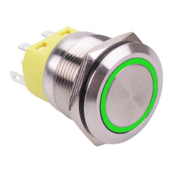Green LED On-On Latching 22mm Vandal Push Button Switch DPDT