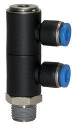 Rozdzielacz wtykowy pneumatyczny 2x banjo R 1/8 GZ do węża fi 8 mm, tworzywo sztuczne