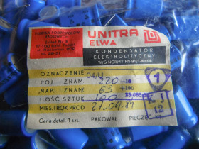 Kondensator 220uF 63V Unitra Elwa 04/U