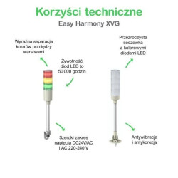 Monolityczna kolumna świetlna, Harmony XVG, średnica 60 mm, czerwony, pomarańczowy, zielony, brzęczyk, IP40, 24 V AC/DC