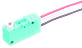 Miniature snap-action switche, On-On, stranded wires, roller hinge lever, 1.77 N, 3 A/250 VAC, IP67, ABV161461J