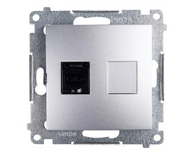 Simon 54 Gniazdo komputerowe pojedyncze RJ45 kat.6 z przesłoną srebrny mat D61.01/43