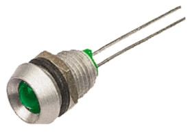 Lampka kontrolna do montażu panelowego 2.2V dc, zielona 8mm LED Chrom Wyprowadzenia Bulgin