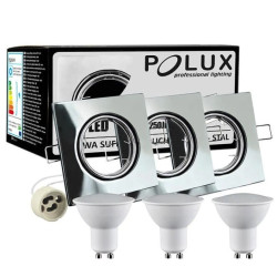 3x Oprawa ruchoma Goldlux kwadrat chrom + żarówka LED GU10 3.5W