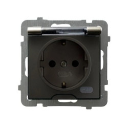 AS Gniazdo bryzgoszczelne z/u Schuko IP44 klapka przezroczysta satyna light GPH-1GS/m/45/d
